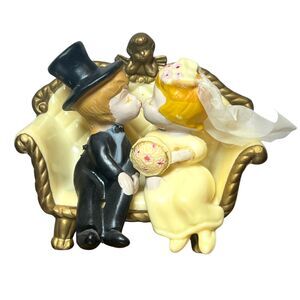 Vintage Wilton Bride Groom Figure - Wedding Cake Topper - 1970 Cherub Loveseat